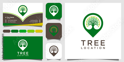 symbol tree location, Pin maps combine with tree. logo and business card design .