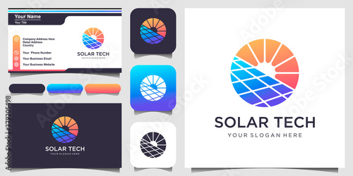 symbol Sun solar energy logo design template and business card design