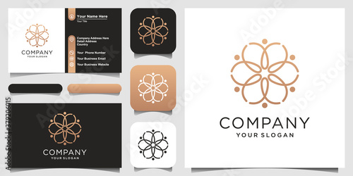 human combine flower with line art style, logo and business card design.