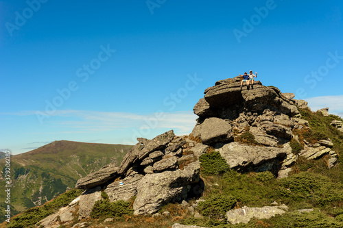 Large stones on the tops of the Carpathians, epic and breathtaking view. © Niko_Dali
