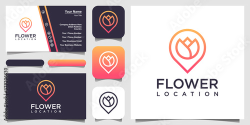 flower location logo design template. set of logo and business card design