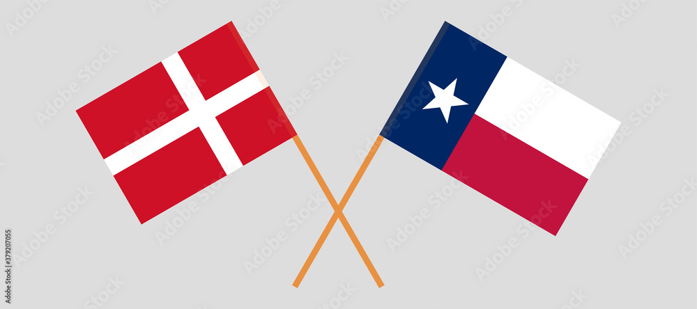 Crossed flags of Denmark and the State of Texas