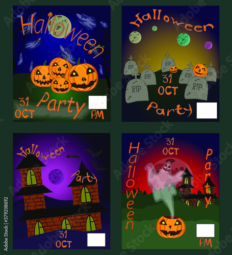 Four posters dedicated to the Halloween party