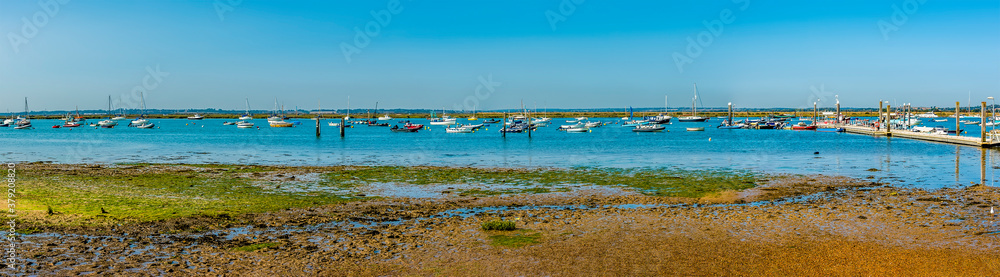 A panorama view towards Blackwater estuary from West Mersea, UK in the summertime