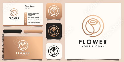 abstract creative flower rose beauty with circle concept. logo use cosmetics, yoga and spa logo design inspiration. set of logo and business card design