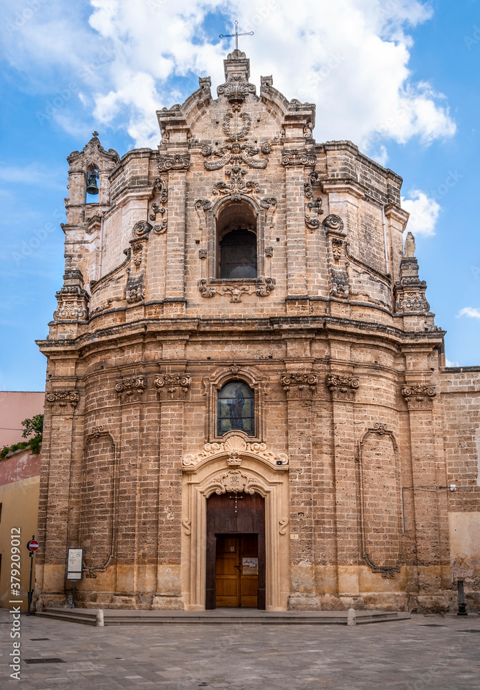 Façade of the Church of Saint Joseph, built in the 18th century in Baroque style with the local Leccese sandstone (