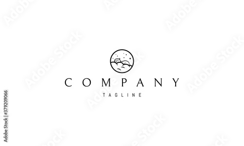 Vector logo on which an abstract image of a child sleeping on a cloud against a background of stars.