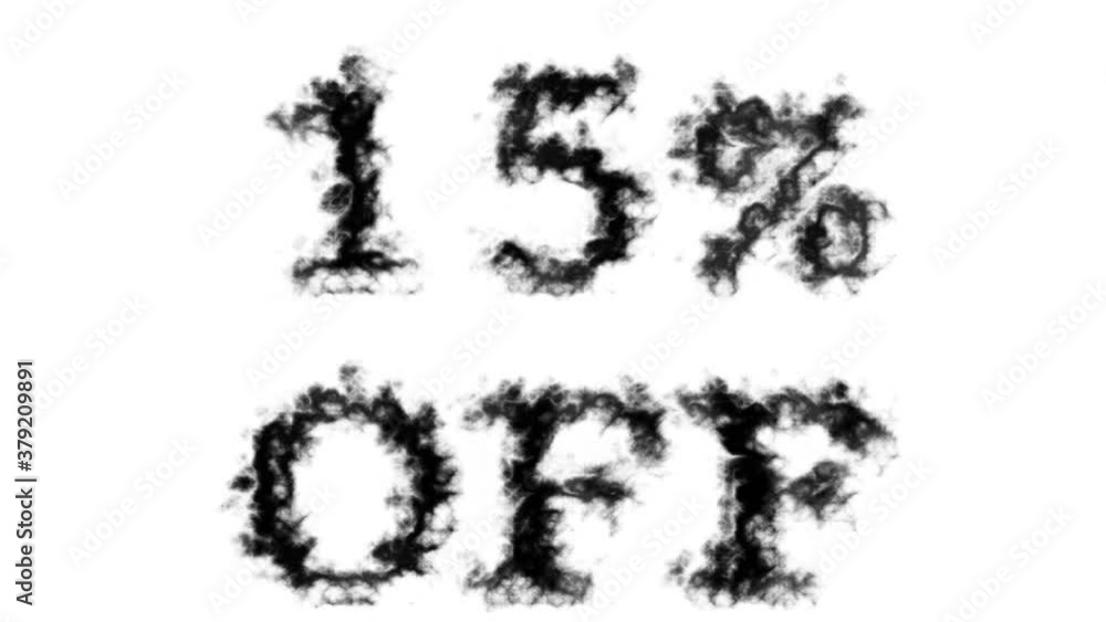 15% Off smoke text effect white isolated background. animated text effect with high visual impact. letter and text effect. 15% Off smoke text effect white isolated background. animated text effect with high visual impact. letter and text effect.