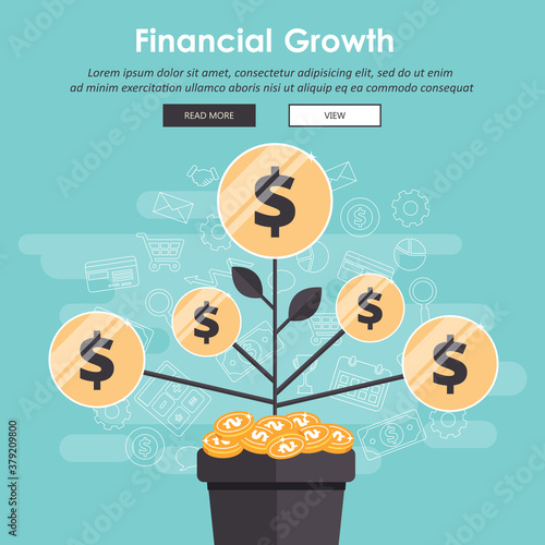 Financial performance, return on investment, mutual fund, budget planning, statistic report, business productivity, finance consolidation, income growth concept. Flat vector illustration