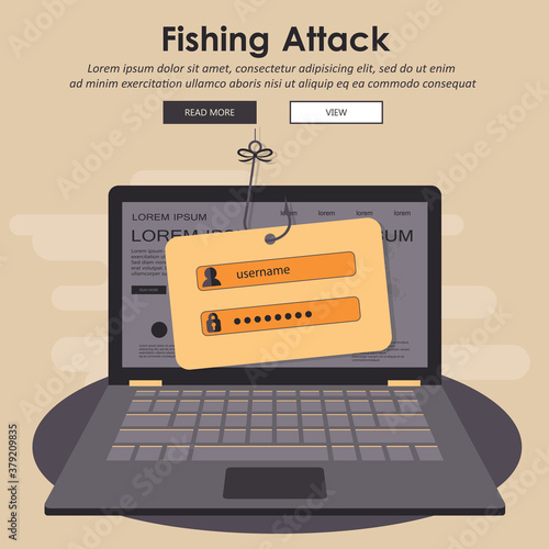 Hacking phishing attack. Internet phishing, internet security concept. Flat vector illustration