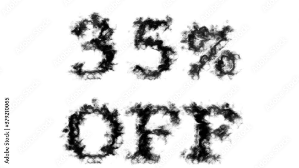 35% Off smoke text effect white isolated background. animated text effect with high visual impact. letter and text effect. 