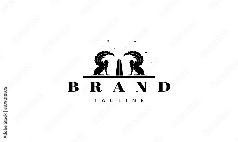 Vector logo on which an abstract image of two griffins and an abelisk between them. Vector logo on which an abstract image of two griffins and an abelisk between them.