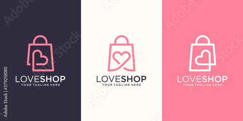 Love Shop Logo designs Template, bag combined with heart concept.