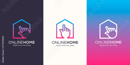 Online Home Logo designs Template. House combined with cursor.