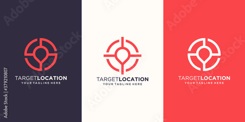 target location Logo designs Template. symbol pin maps combined with target sign.