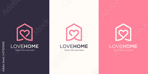 Love home Logo designs Template. house combined with heart.