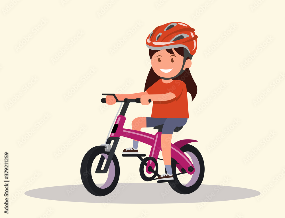 Cheerful girl rides a bicycle. Vector illustration. Cheerful girl rides a bicycle. Vector illustration.