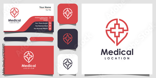 medical location Logo designs Template. symbol plus combined with pin maps.