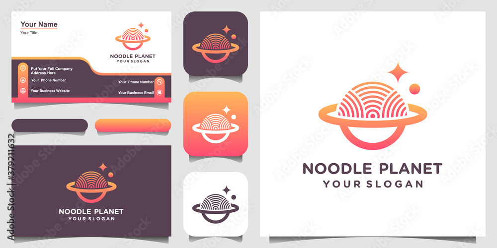 Noodle planet Logo designs Template. noodle combined with planet sign.