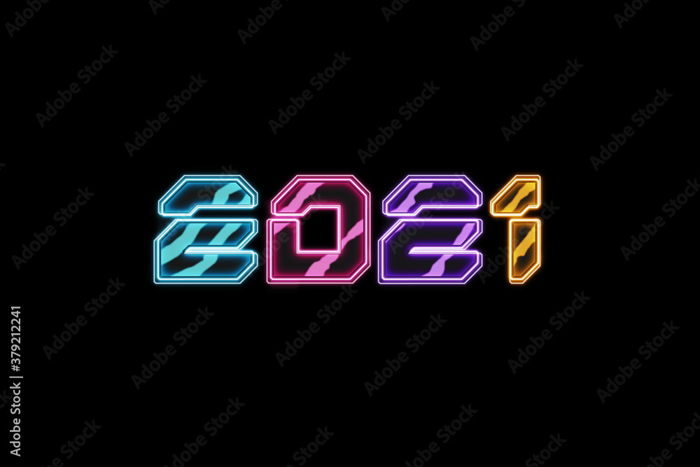 Creative luxury 2021 design, new year flyer, neon Sci-fi lettering 2021 on dark background. Concept for new year banner, website header, modern typography. 3D illustration, 3D render. Creative luxury 2021 design, new year flyer, neon Sci-fi lettering 2021 on dark background. Concept for new year banner, website header, modern typography. 3D illustration, 3D render.
