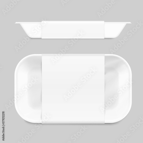 Blank tray container mockup.  Top and side view. Vector illustration. Template ready for your design. EPS10.	