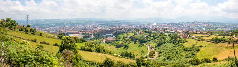Panorama of Oviedo from the mountain called Monte Naranco Northern Spain Asturias