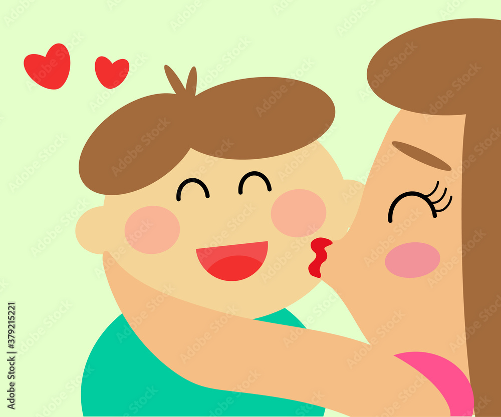 Happy mom kisses her little child. Cartoon. Vector illustration. Happy mom kisses her little child. Cartoon. Vector illustration.