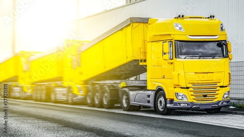 trailer trucks on European freight roads