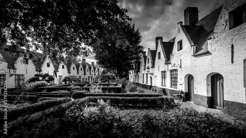 Obraz premium The 'Princely Beguinage Ten Wijngaarde' with its white-coloured house fronts and tranquil convent garden founded in 1245
