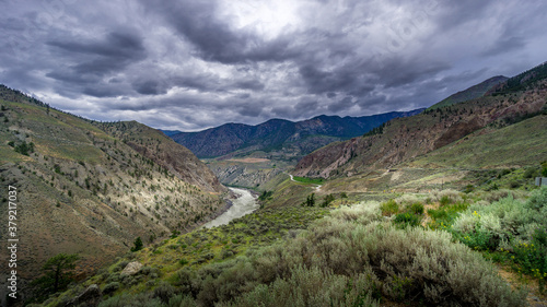 Bad weather hanging over th e Fraser Canyon and Highway 99 near Lillooet in British Columbia, Canada