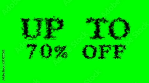 Up To 70% Off smoke text effect green isolated background. animated text effect with high visual impact. letter and text effect. 