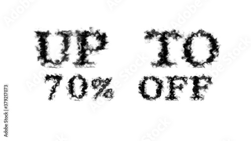 Up To 70% Off smoke text effect white isolated background. animated text effect with high visual impact. letter and text effect. 