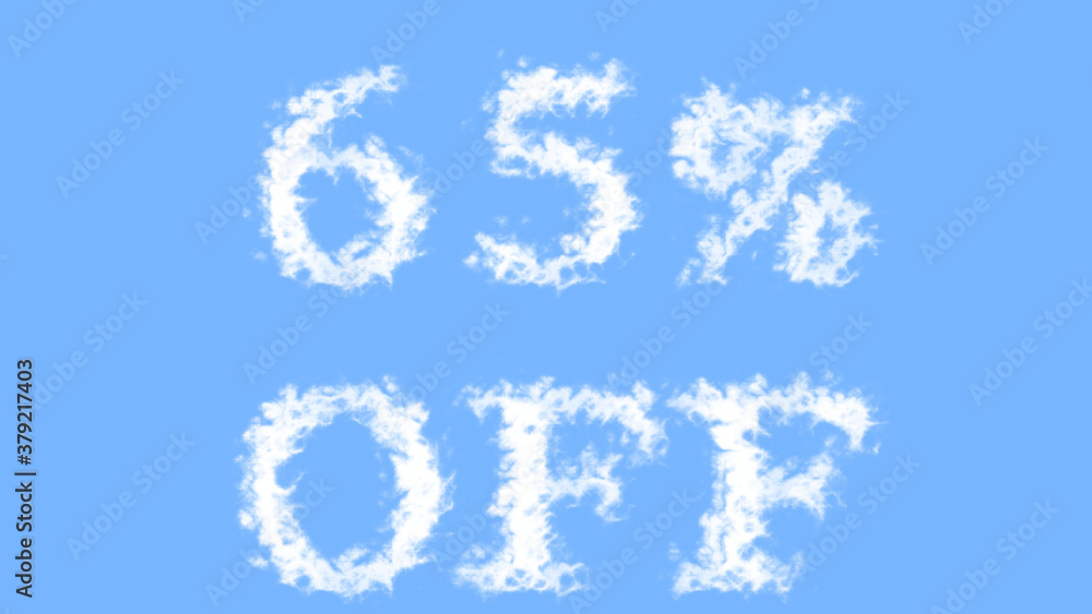 65% Off cloud text effect sky isolated background. animated text effect with high visual impact. letter and text effect. 