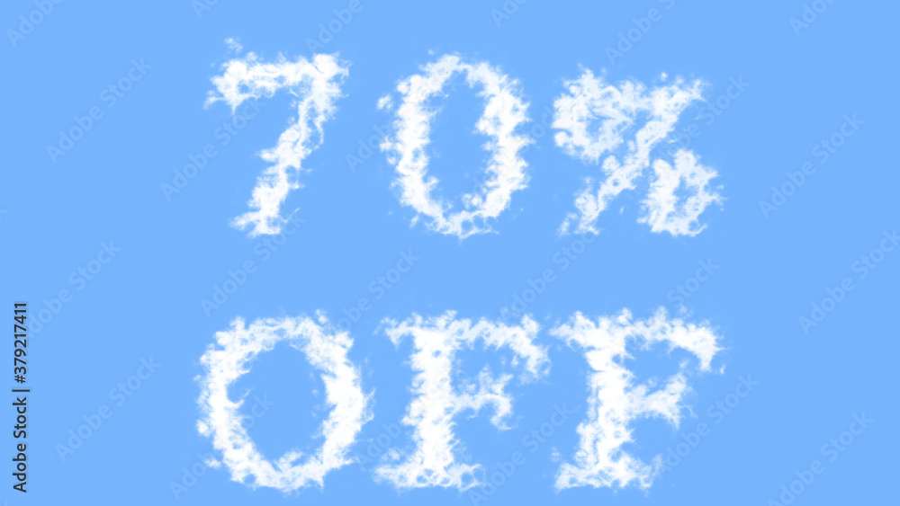 70% Off cloud text effect sky isolated background. animated text effect with high visual impact. letter and text effect. 