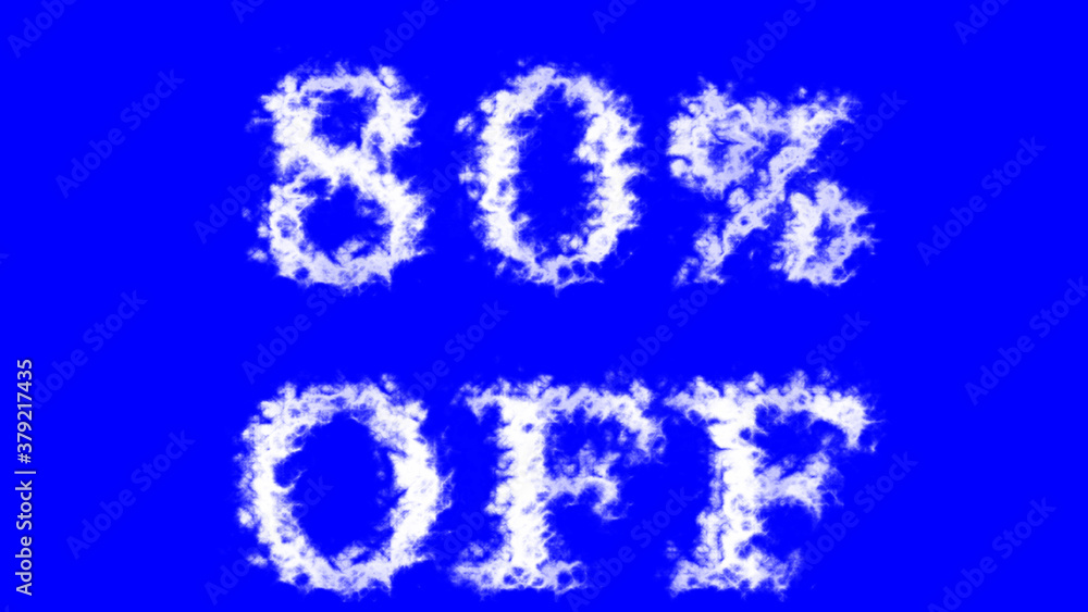 80% Off cloud text effect blue isolated background. animated text effect with high visual impact. letter and text effect. 