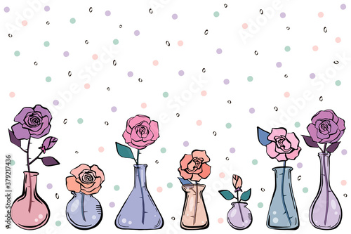 Illustration rose flowers in medical test tubes isolated colored on white background