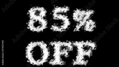 85% Off cloud text effect black isolated background. animated text effect with high visual impact. letter and text effect. 