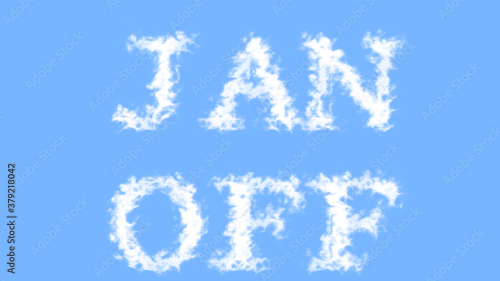 Jan Off cloud text effect sky isolated background. animated text effect with high visual impact. letter and text effect. 