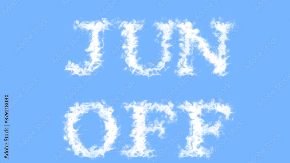 Jun Off cloud text effect sky isolated background. animated text effect with high visual impact. letter and text effect. 