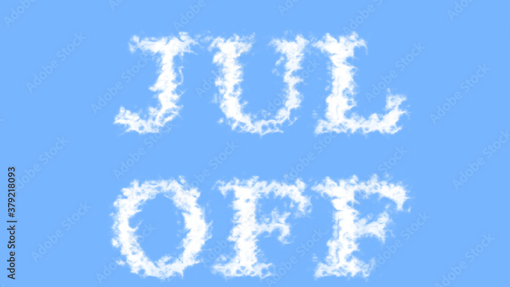 Jul Off cloud text effect sky isolated background. animated text effect with high visual impact. letter and text effect. 