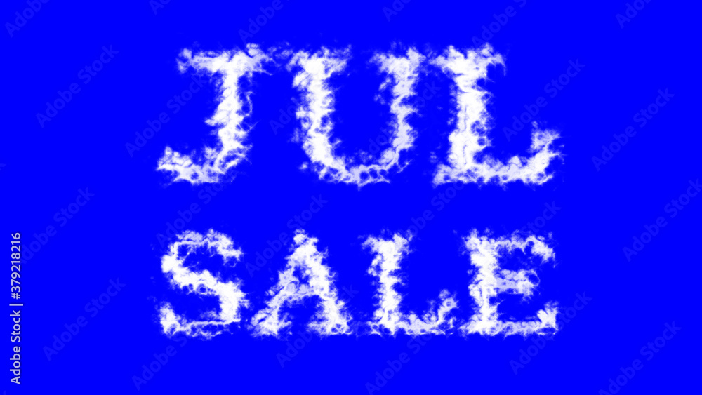Jul Sale cloud text effect blue isolated background. animated text effect with high visual impact. letter and text effect. 