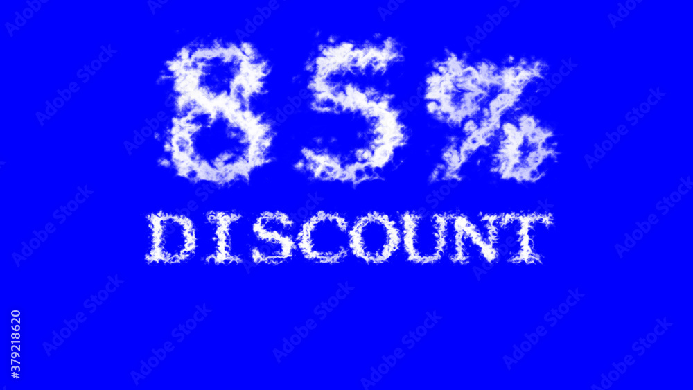 85% discount cloud text effect blue isolated background. animated text effect with high visual impact. letter and text effect. 