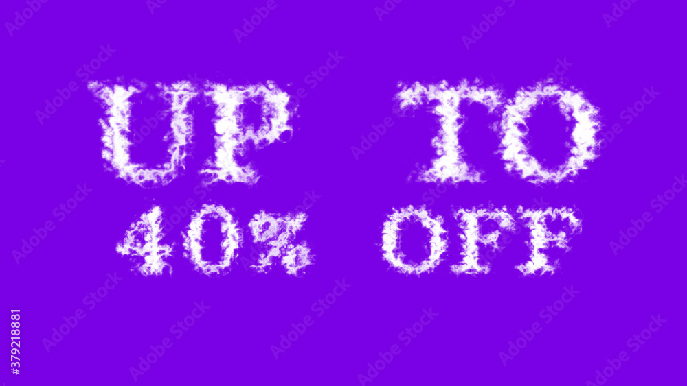 Up To 40% Off cloud text effect violet isolated background. animated text effect with high visual impact. letter and text effect. 