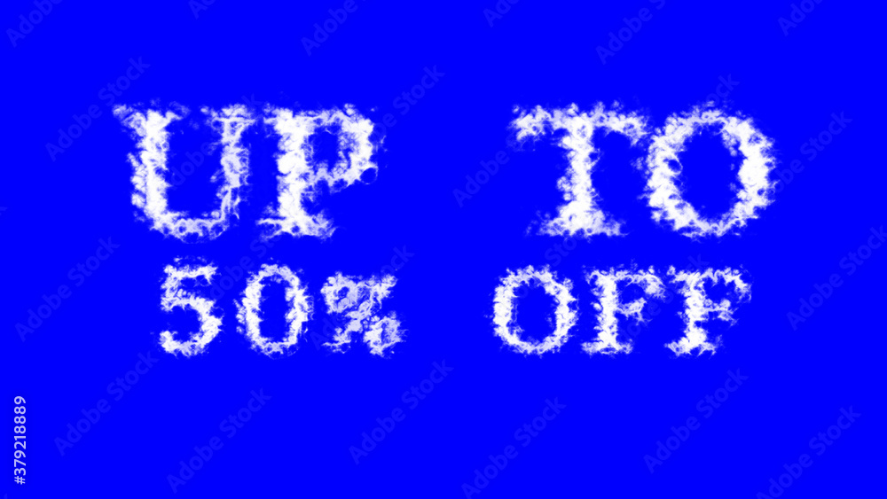 Up To 50% Off cloud text effect blue isolated background. animated text effect with high visual impact. letter and text effect. 