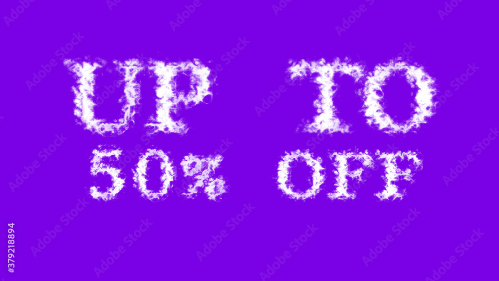 Up To 50% Off cloud text effect violet isolated background. animated text effect with high visual impact. letter and text effect. 