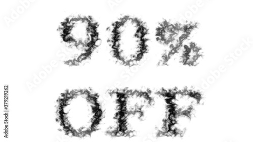 90  Off smoke text effect white isolated background. animated text effect with high visual impact. letter and text effect. 