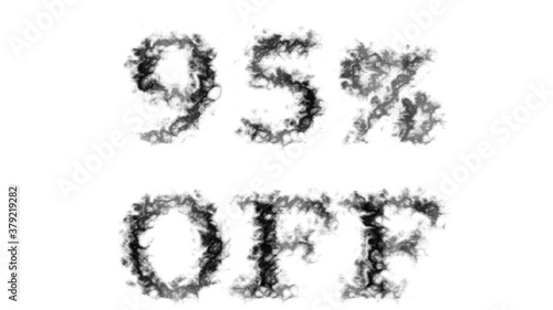 95  Off smoke text effect white isolated background. animated text effect with high visual impact. letter and text effect. 