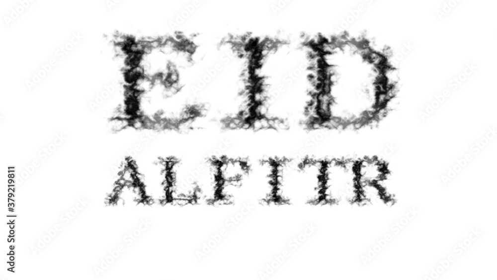 Eid AlFitr smoke text effect white isolated background. animated text effect with high visual impact. letter and text effect. 