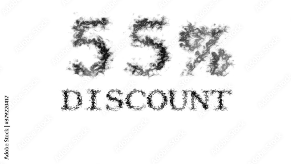 55% discount smoke text effect white isolated background. animated text effect with high visual impact. letter and text effect. 