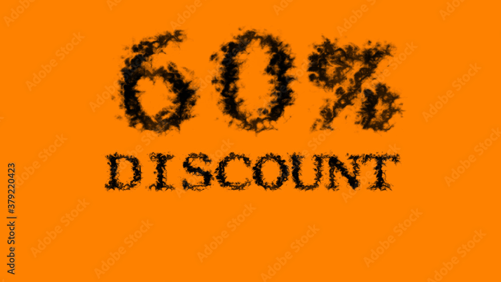 60% discount smoke text effect orange isolated background. animated text effect with high visual impact. letter and text effect. 